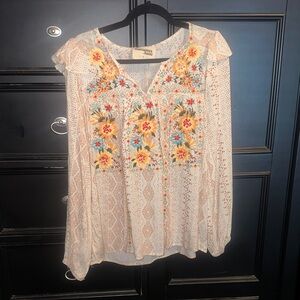 Savanna Jane Lg Floral Embroidered Blouse - Cream and Multicolor